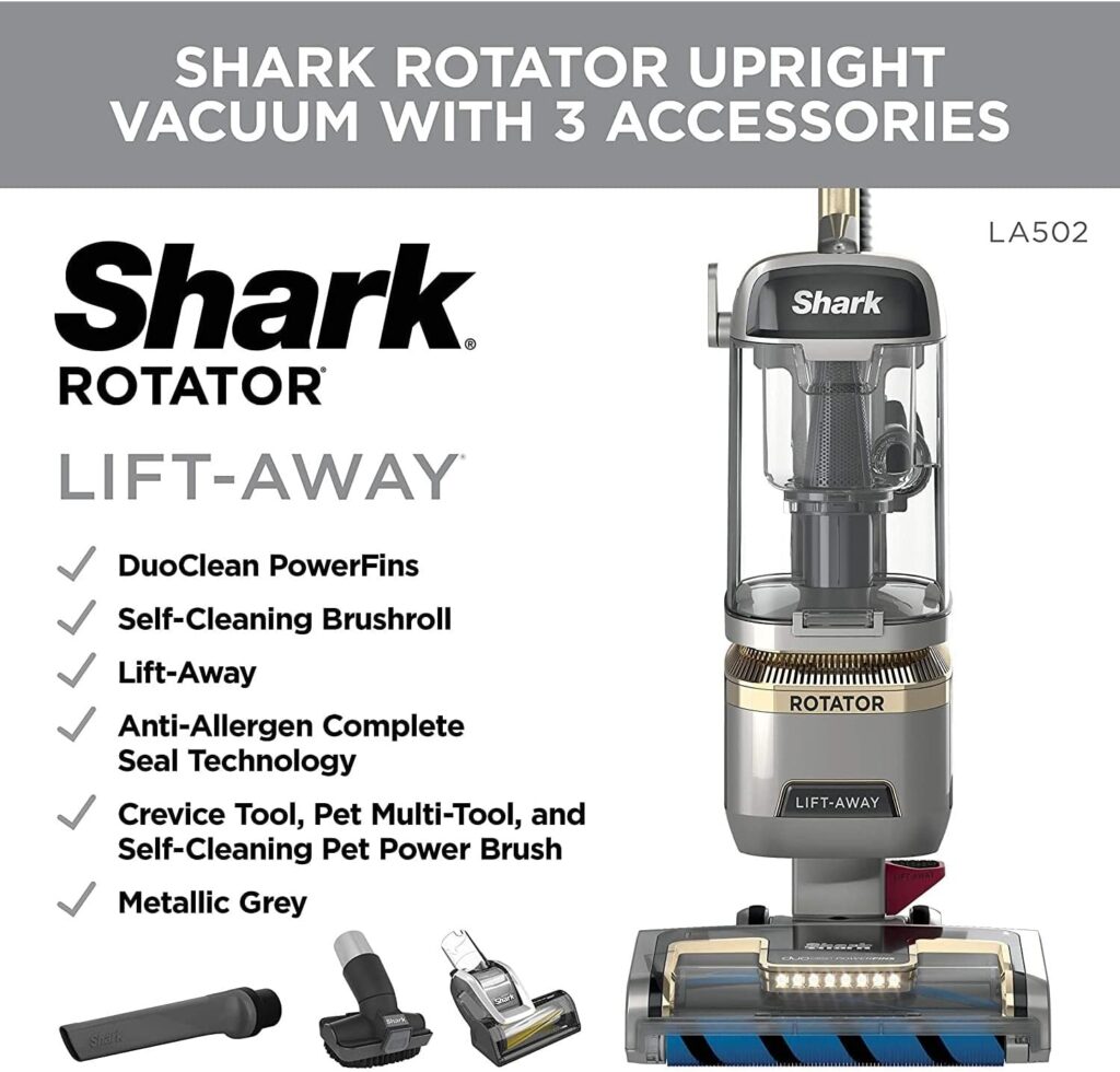 Shark LA502 Rotator Vacuum Vacuum with Self Brushroll Powerful Pet Hair Pickup and HEPA Filter, Lift-Away Upright w/Duo Clean, Silver