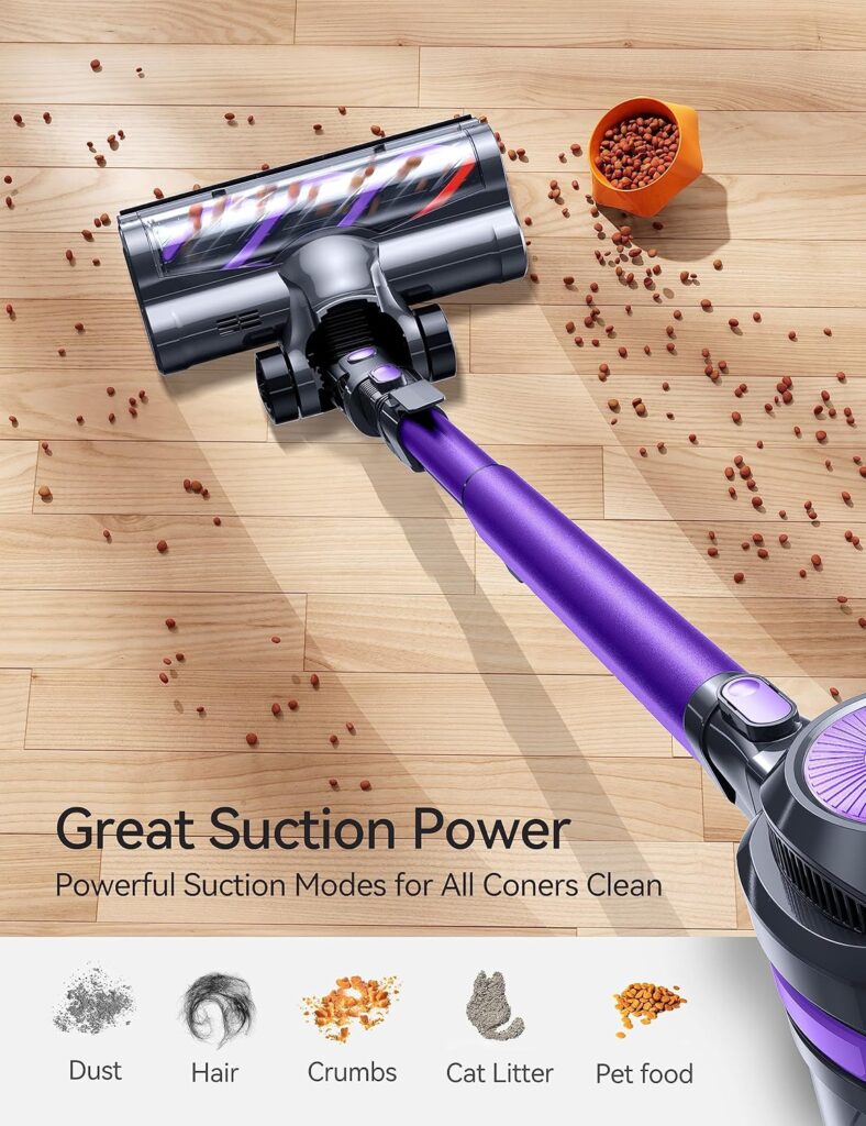 Voweek Cordless Vacuum Cleaner, Lightweight Stick Vacuum Cleaner with Powerful Suction, Detachable Battery, LED Brush, 1.3L Dust Cup, 4 in 1 Handheld Vacuum for Home Hard Floor Carpet Pet Hair